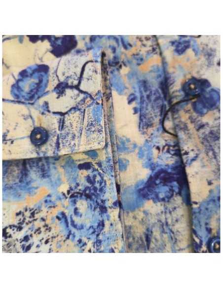 Chemise Adrien Motif Japonais Bleu – CIBLE ROUGE