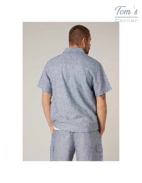 Chemise Lin Bleu Denim Manches Courtes — Deeluxe